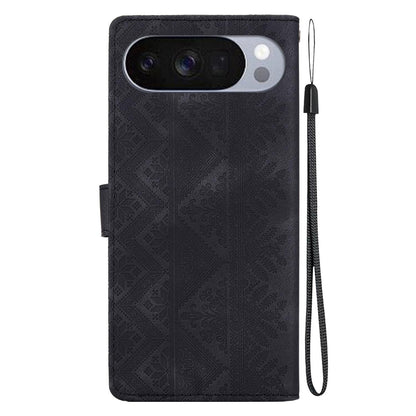 For Google Pixel 11 / 11 Pro / 10 / 10 Pro Ethnic Pattern Embossed Vegan Leather Phone Case - Black - EDA009978301F