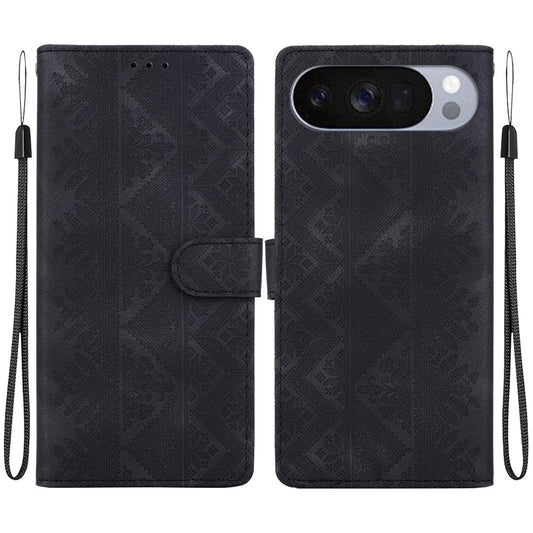 For Google Pixel 11 Pro XL / Pixel 10 Pro XL Ethnic Pattern Embossed Vegan Leather Phone Case - Black - EDA009978302F