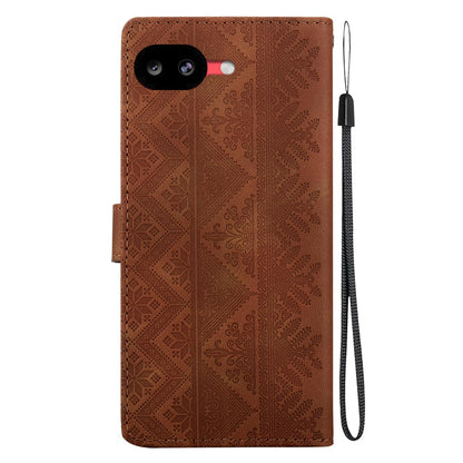 For Google Pixel 10a Ethnic Pattern Embossed Vegan Leather Phone Case - Brown - EDA009978303A