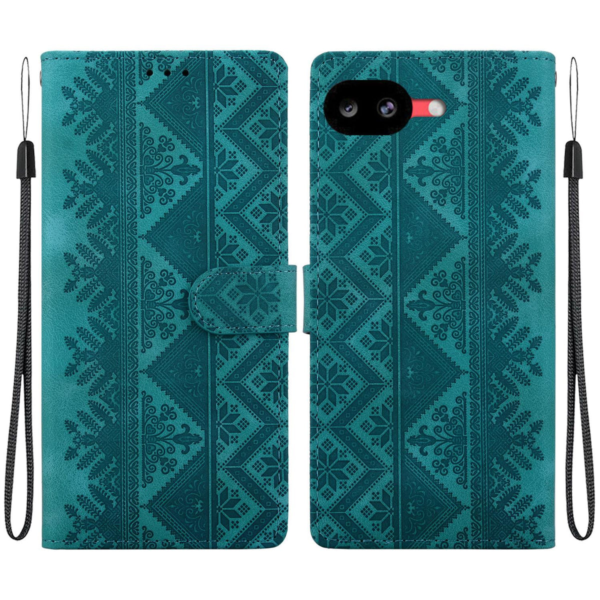 For Google Pixel 10a Ethnic Pattern Embossed Vegan Leather Phone Case - Green - EDA009978303B