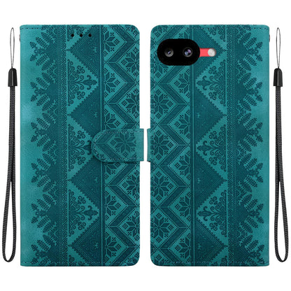 For Google Pixel 10a Ethnic Pattern Embossed Vegan Leather Phone Case - Green - EDA009978303B