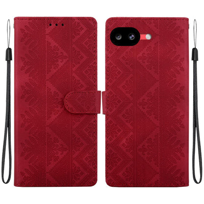 For Google Pixel 10a Ethnic Pattern Embossed Vegan Leather Phone Case - Red - EDA009978303C