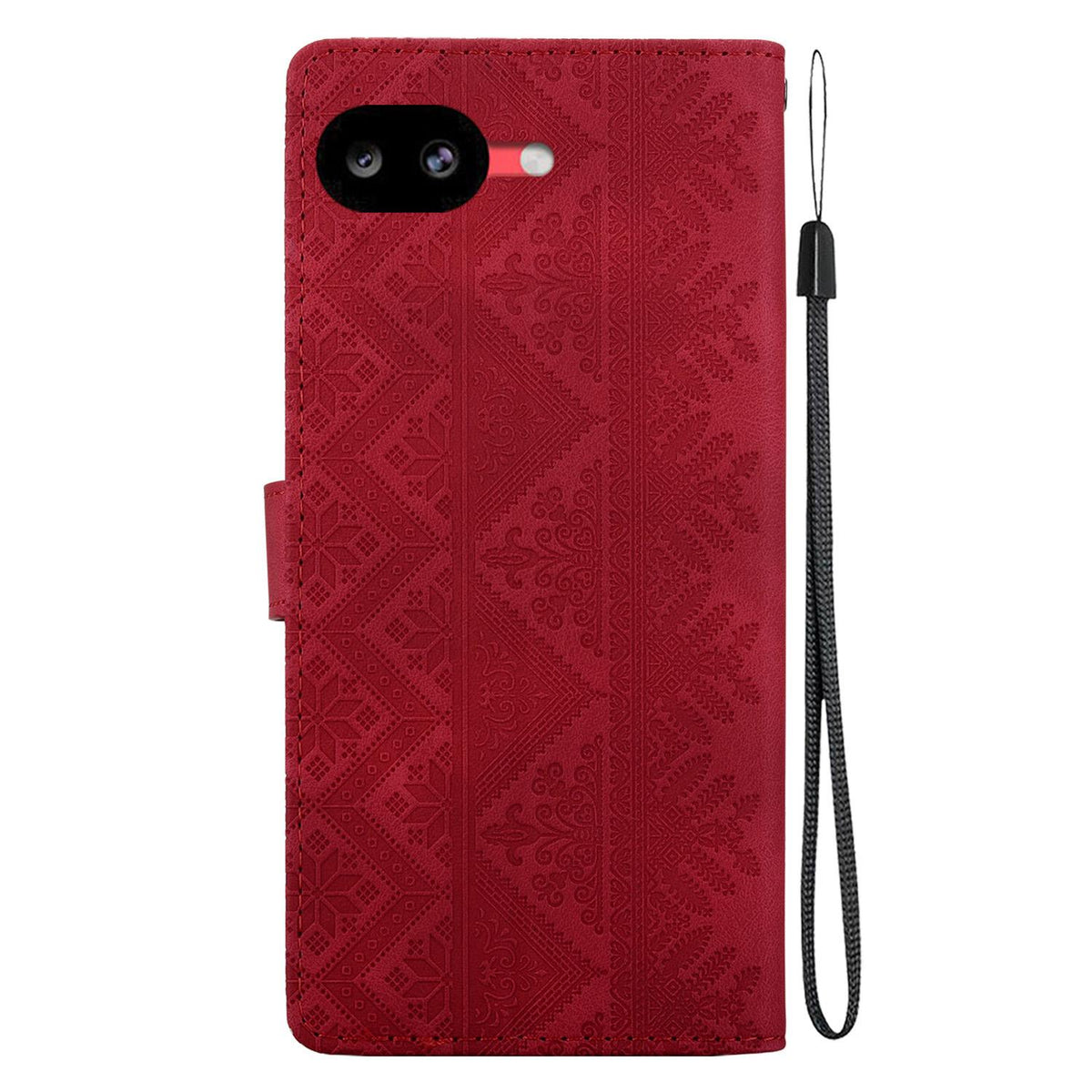 For Google Pixel 10a Ethnic Pattern Embossed Vegan Leather Phone Case - Red - EDA009978303C