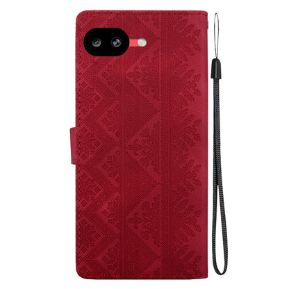 For Google Pixel 10a Ethnic Pattern Embossed Vegan Leather Phone Case - Red - EDA009978303C
