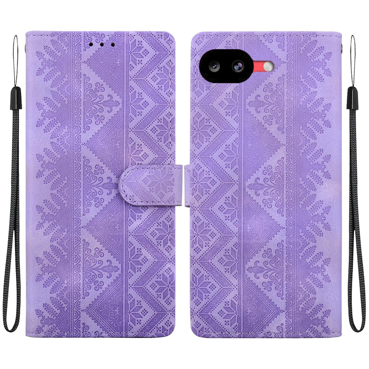For Google Pixel 10a Ethnic Pattern Embossed Vegan Leather Phone Case - Purple - EDA009978303D