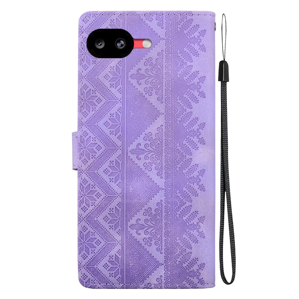 For Google Pixel 10a Ethnic Pattern Embossed Vegan Leather Phone Case - Purple - EDA009978303D