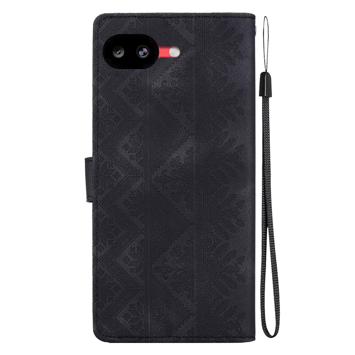 For Google Pixel 10a Ethnic Pattern Embossed Vegan Leather Phone Case - Black - EDA009978303F