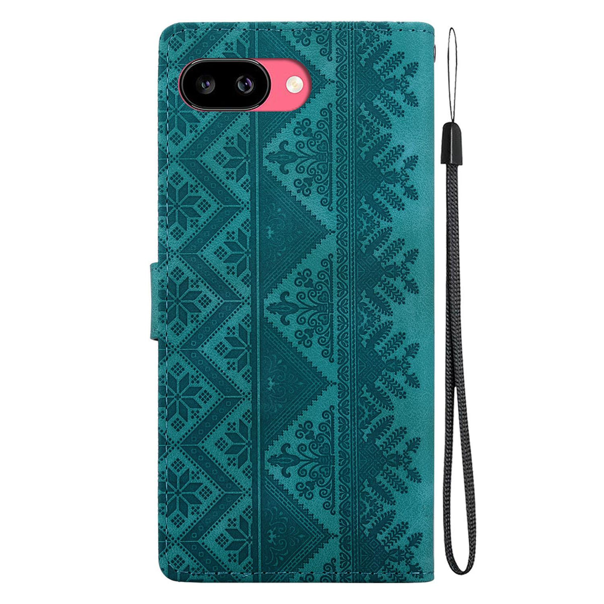 For Google Pixel 9a Ethnic Pattern Embossed Vegan Leather Phone Case - Green - EDA009978304B