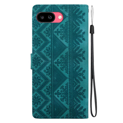 For Google Pixel 9a Ethnic Pattern Embossed Vegan Leather Phone Case - Green - EDA009978304B