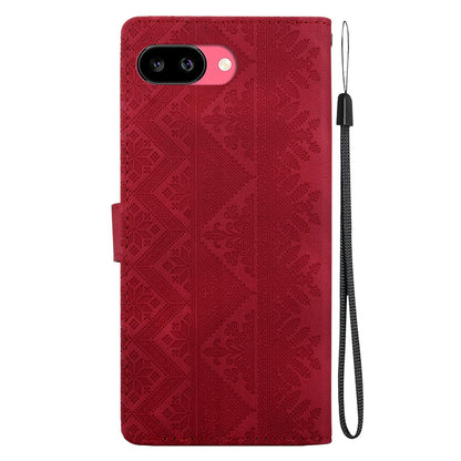 For Google Pixel 9a Ethnic Pattern Embossed Vegan Leather Phone Case - Red - EDA009978304C