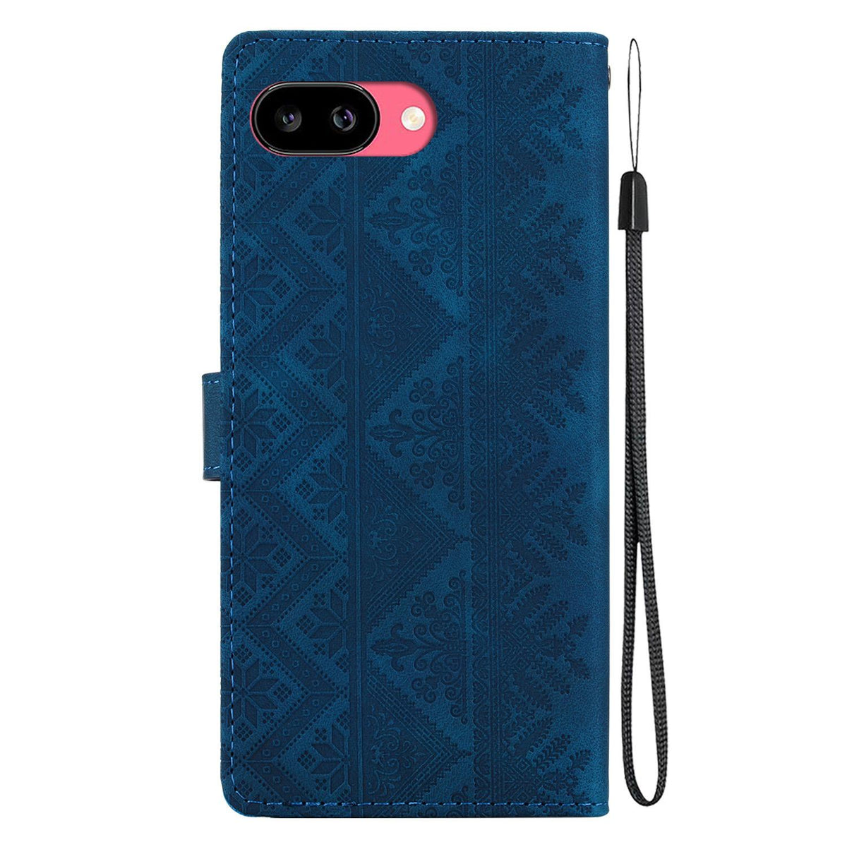 For Google Pixel 9a Ethnic Pattern Embossed Vegan Leather Phone Case - Dark Blue - EDA009978304E