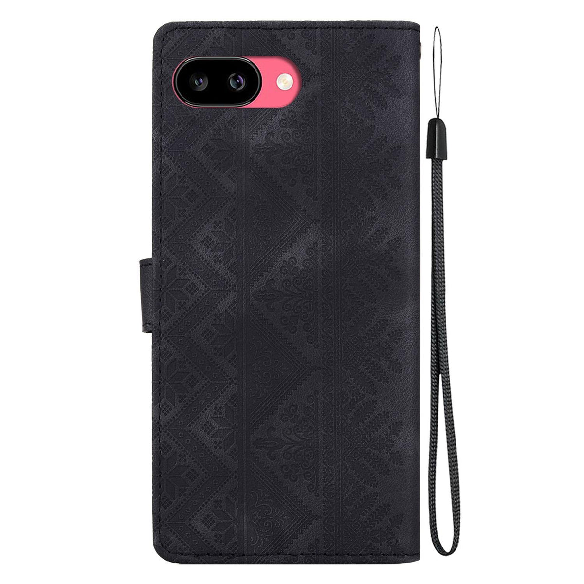 For Google Pixel 9a Ethnic Pattern Embossed Vegan Leather Phone Case - Black - EDA009978304F