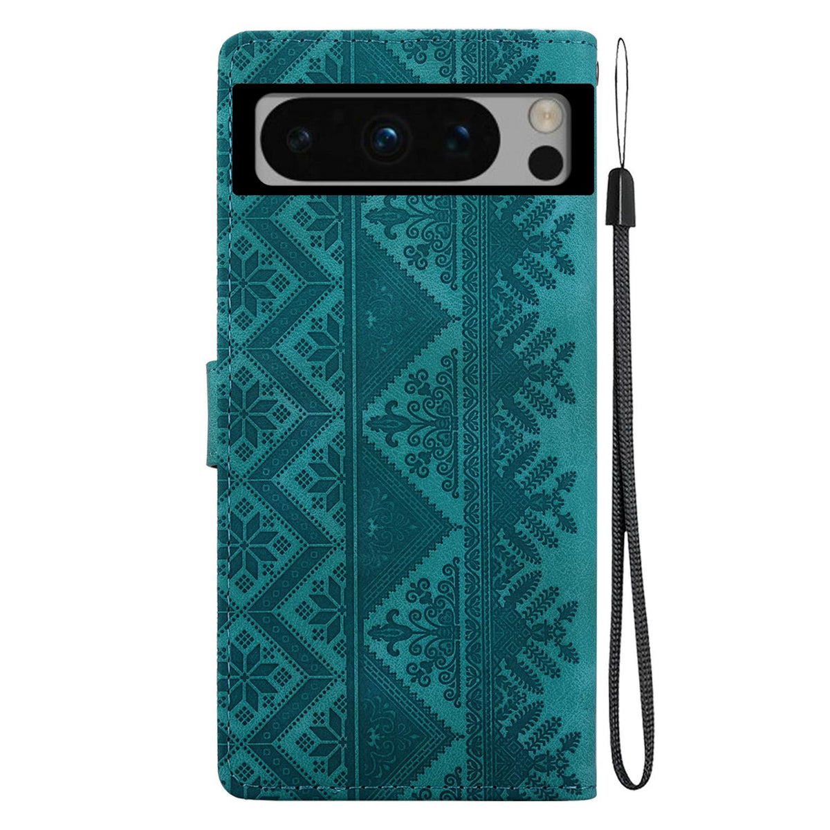 For Google Pixel 8 Pro Ethnic Pattern Embossed Vegan Leather Phone Case - Green - EDA009978306B