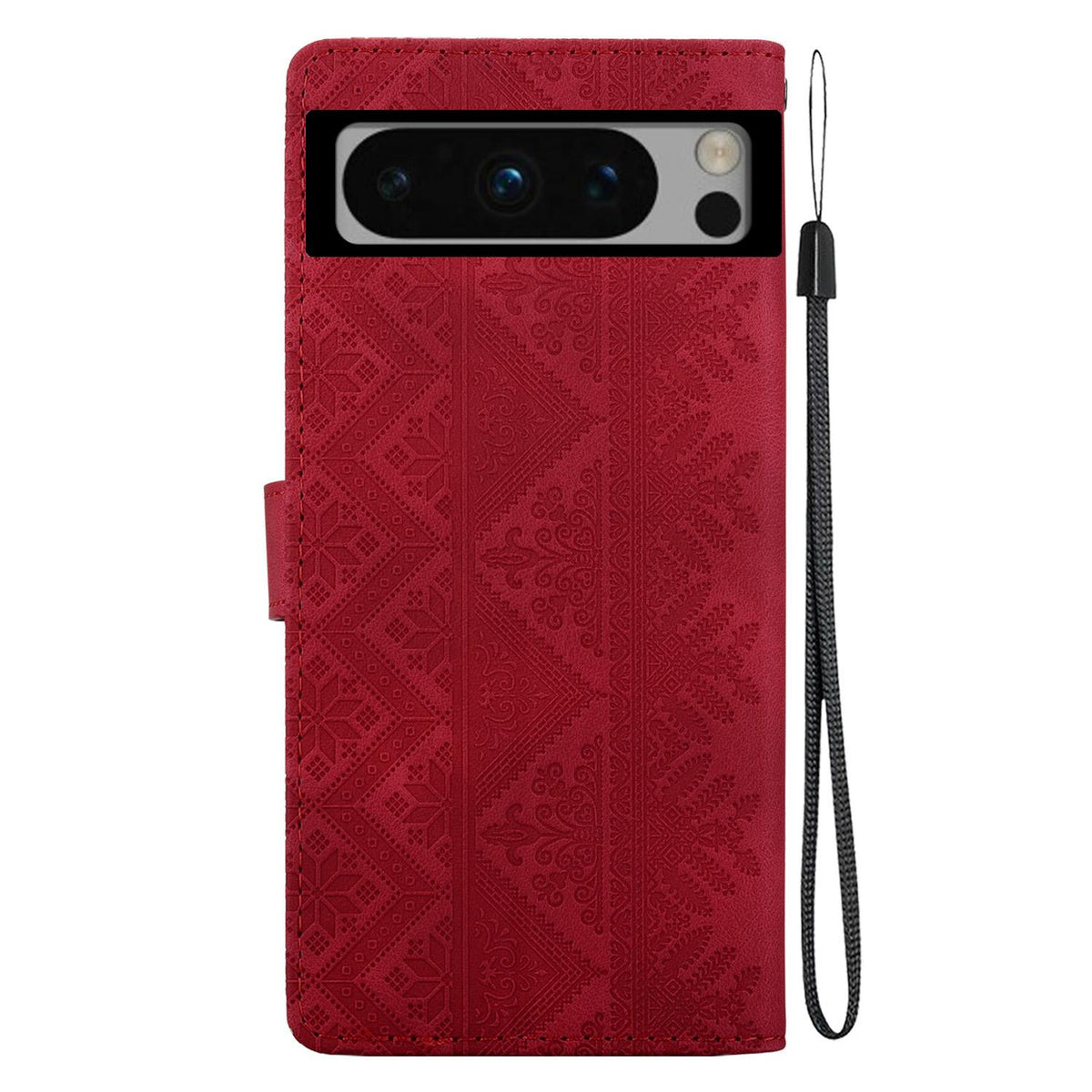 For Google Pixel 8 Pro Ethnic Pattern Embossed Vegan Leather Phone Case - Red - EDA009978306C