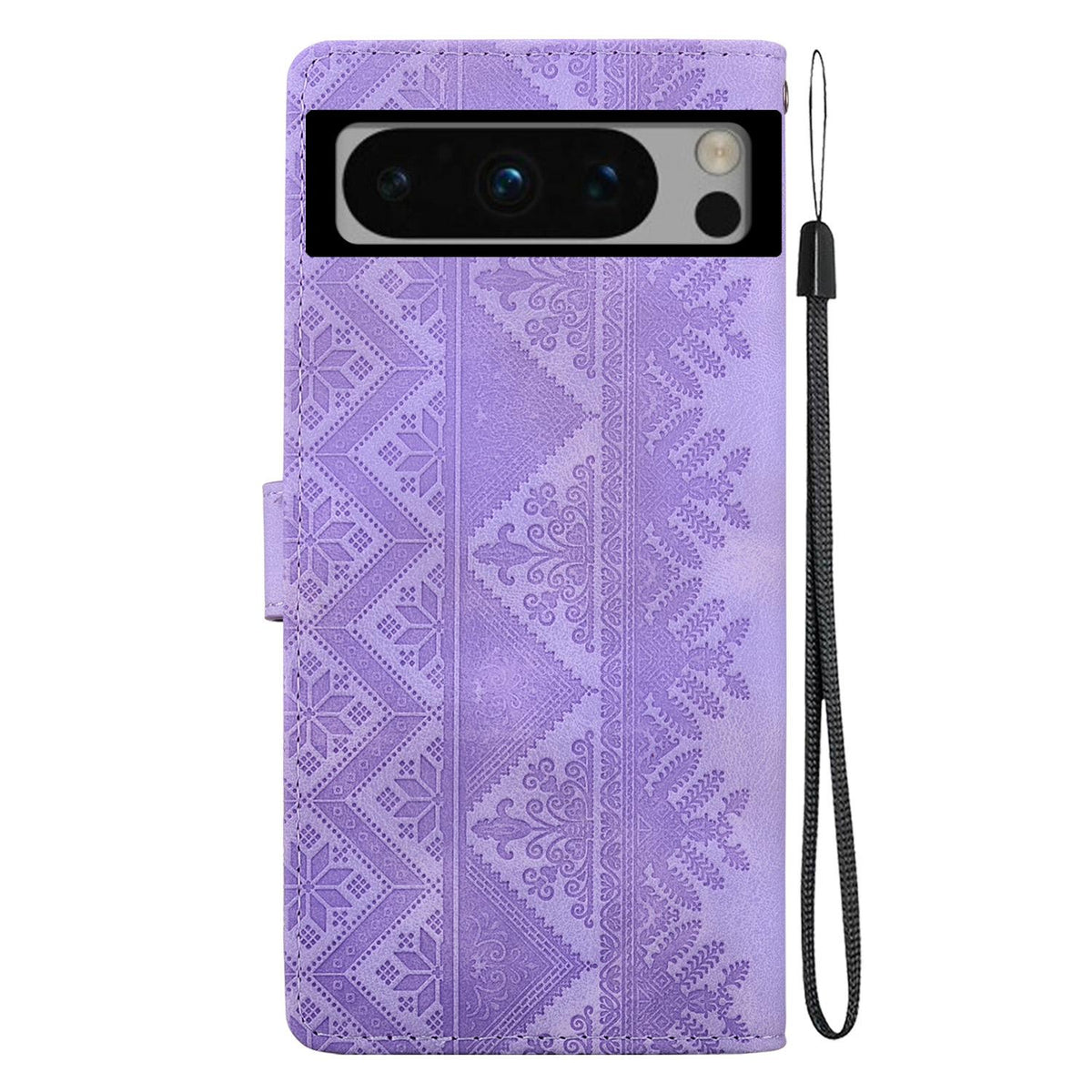 For Google Pixel 8 Pro Ethnic Pattern Embossed Vegan Leather Phone Case - Purple - EDA009978306D