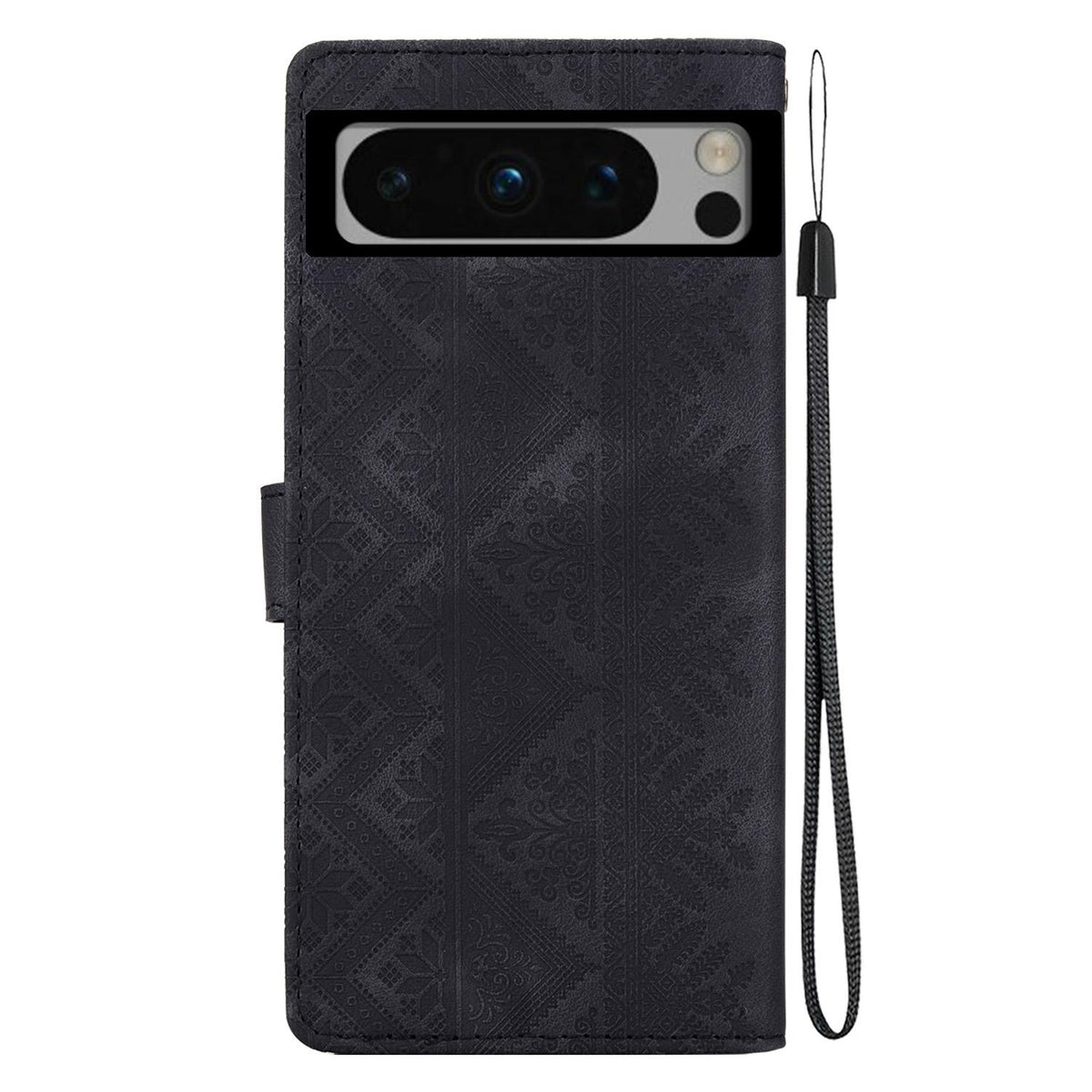 For Google Pixel 8 Pro Ethnic Pattern Embossed Vegan Leather Phone Case - Black - EDA009978306F