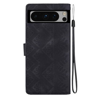 For Google Pixel 8 Pro Ethnic Pattern Embossed Vegan Leather Phone Case - Black - EDA009978306F