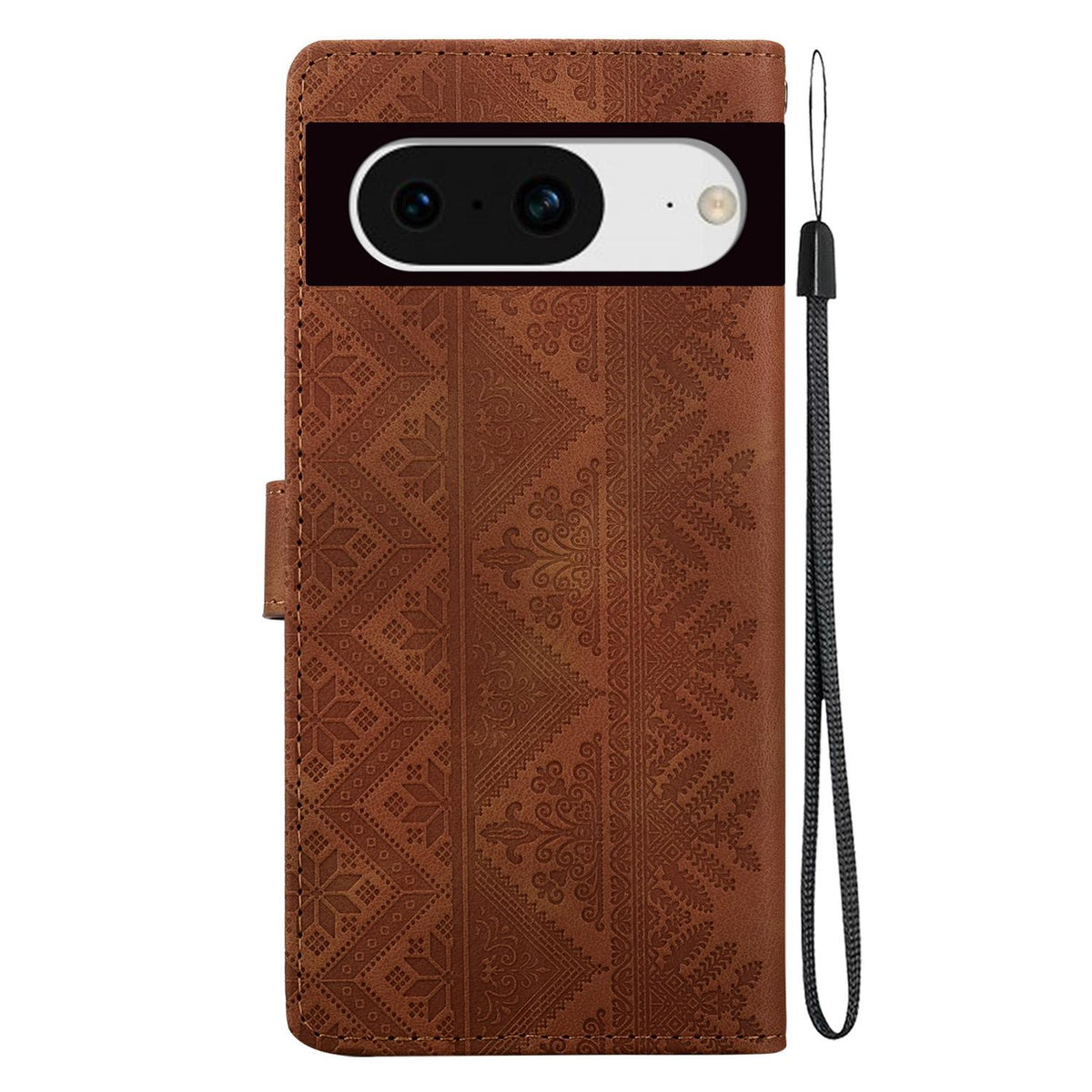For Google Pixel 8 Ethnic Pattern Embossed Vegan Leather Phone Case - Brown - EDA009978307A