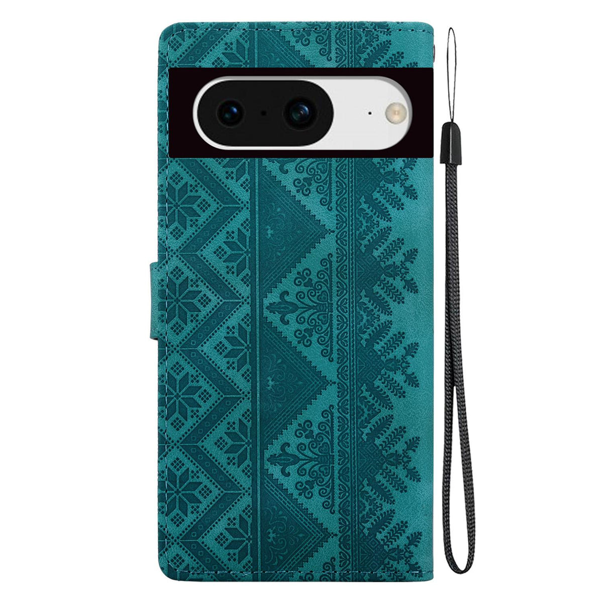 For Google Pixel 8 Ethnic Pattern Embossed Vegan Leather Phone Case - Green - EDA009978307B