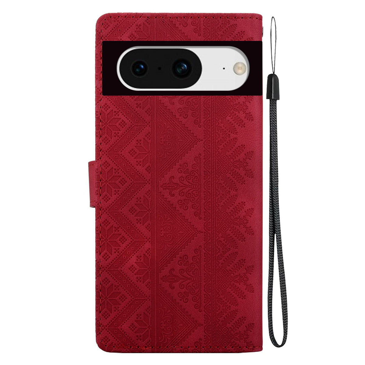 For Google Pixel 8 Ethnic Pattern Embossed Vegan Leather Phone Case - Red - EDA009978307C