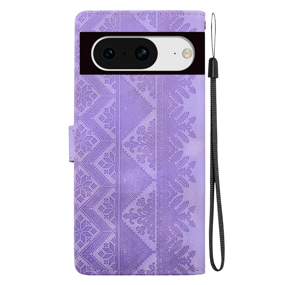 For Google Pixel 8 Ethnic Pattern Embossed Vegan Leather Phone Case - Purple - EDA009978307D