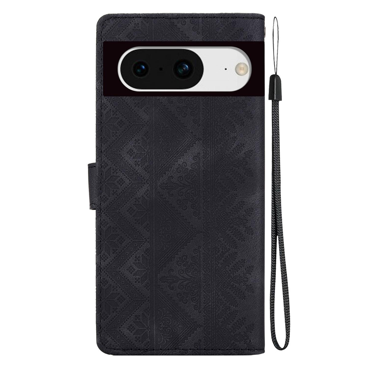 For Google Pixel 8 Ethnic Pattern Embossed Vegan Leather Phone Case - Black - EDA009978307F