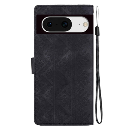 For Google Pixel 8 Ethnic Pattern Embossed Vegan Leather Phone Case - Black - EDA009978307F