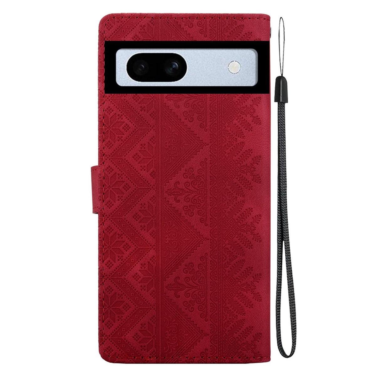 For Google Pixel 7a Ethnic Pattern Embossed Vegan Leather Phone Case - Red - EDA009978308C