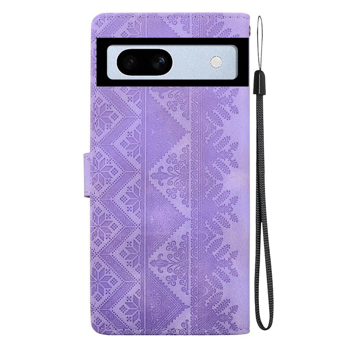 For Google Pixel 7a Ethnic Pattern Embossed Vegan Leather Phone Case - Purple - EDA009978308D
