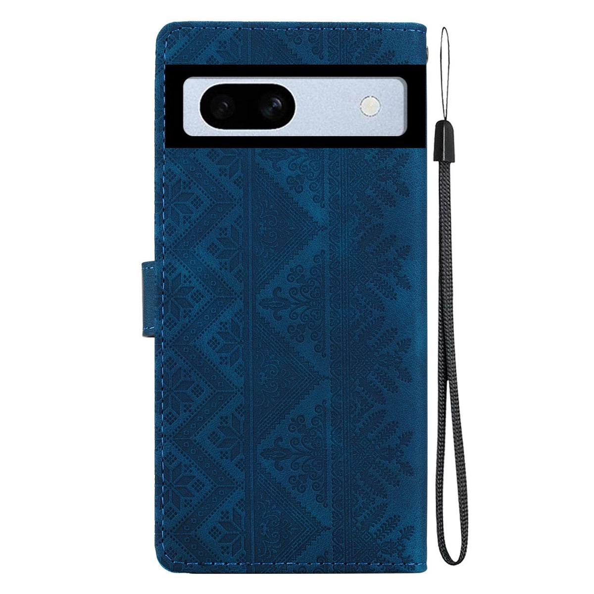 For Google Pixel 7a Ethnic Pattern Embossed Vegan Leather Phone Case - Dark Blue - EDA009978308E