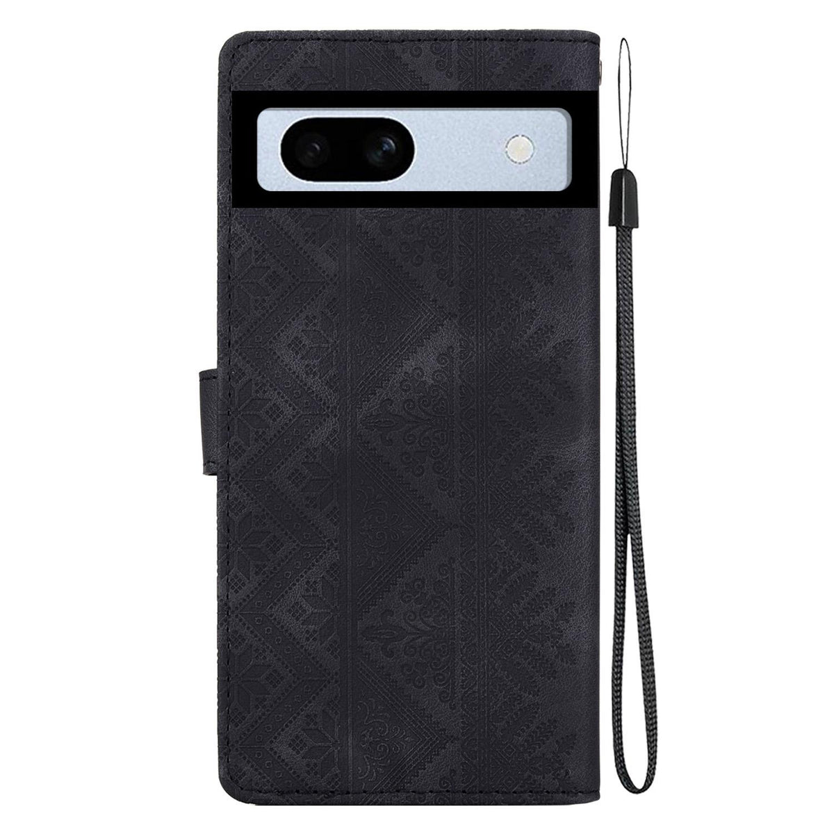 For Google Pixel 7a Ethnic Pattern Embossed Vegan Leather Phone Case - Black - EDA009978308F