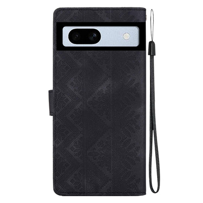 For Google Pixel 7a Ethnic Pattern Embossed Vegan Leather Phone Case - Black - EDA009978308F