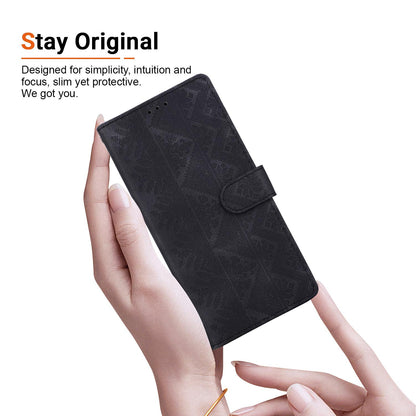 For Google Pixel 7a Ethnic Pattern Embossed Vegan Leather Phone Case - Black - EDA009978308F