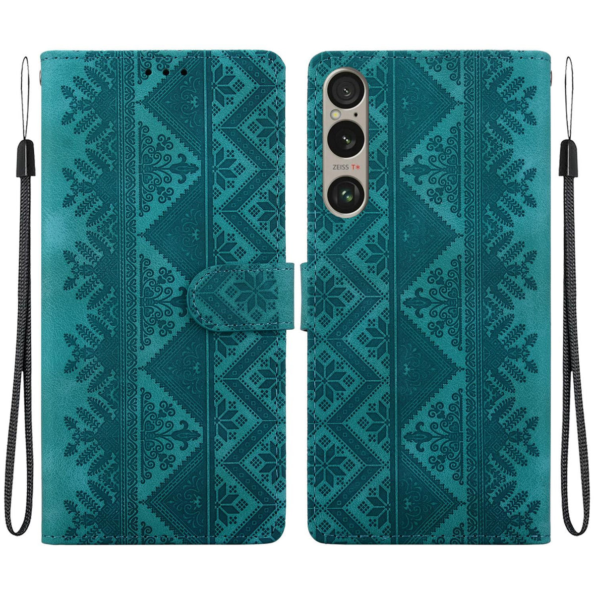 For Sony Xperia 1 VI Ethnic Pattern Embossed Vegan Leather Phone Case - Green - EDA009978601B
