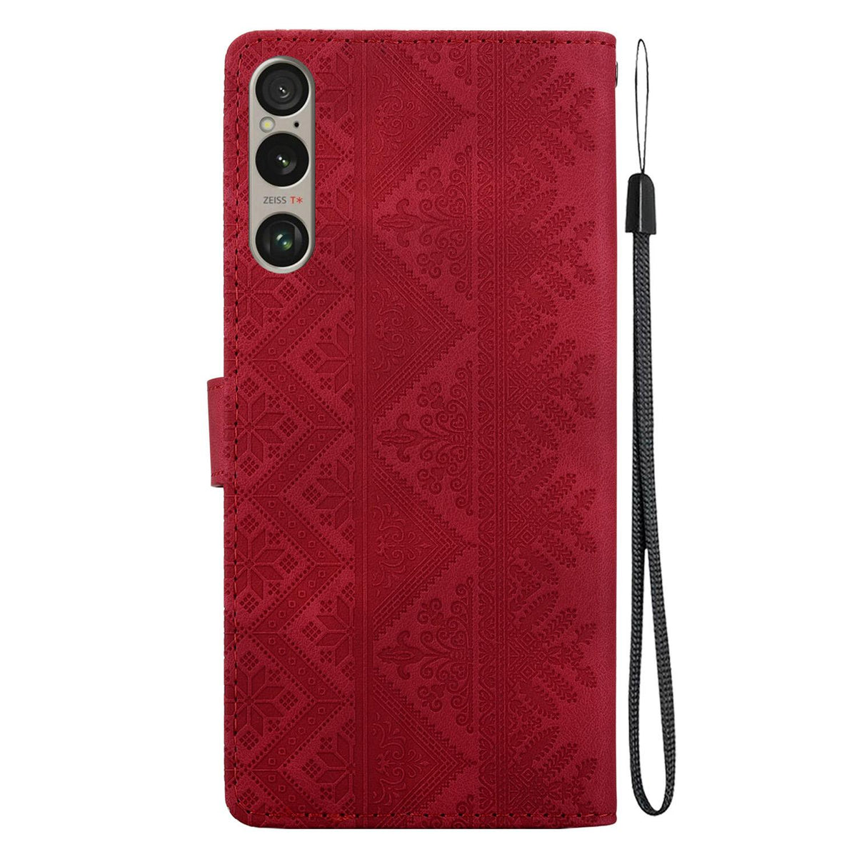 For Sony Xperia 1 VI Ethnic Pattern Embossed Vegan Leather Phone Case - Red - EDA009978601C