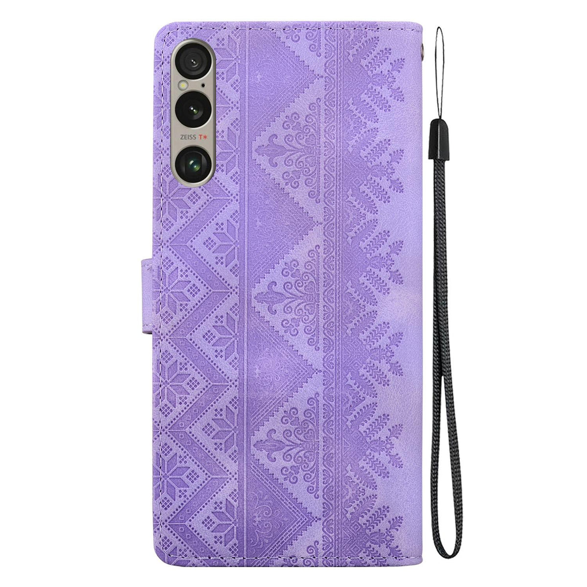 For Sony Xperia 1 VI Ethnic Pattern Embossed Vegan Leather Phone Case - Purple - EDA009978601D