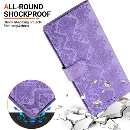 For Sony Xperia 1 VI Ethnic Pattern Embossed Vegan Leather Phone Case - Purple - EDA009978601D