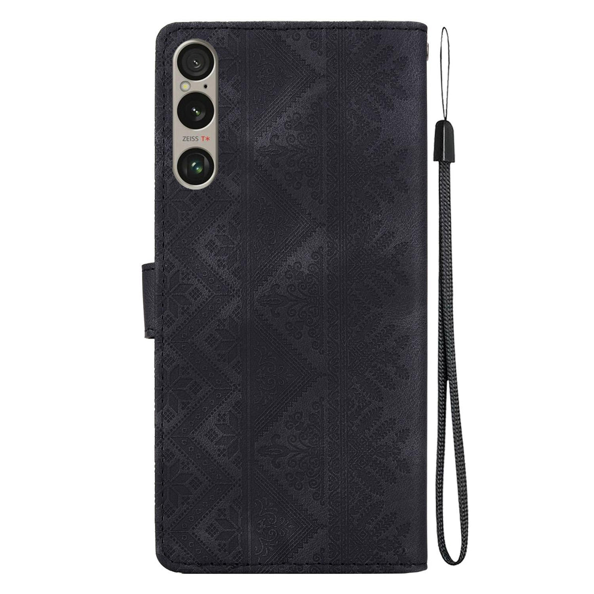 For Sony Xperia 1 VI Ethnic Pattern Embossed Vegan Leather Phone Case - Black - EDA009978601F