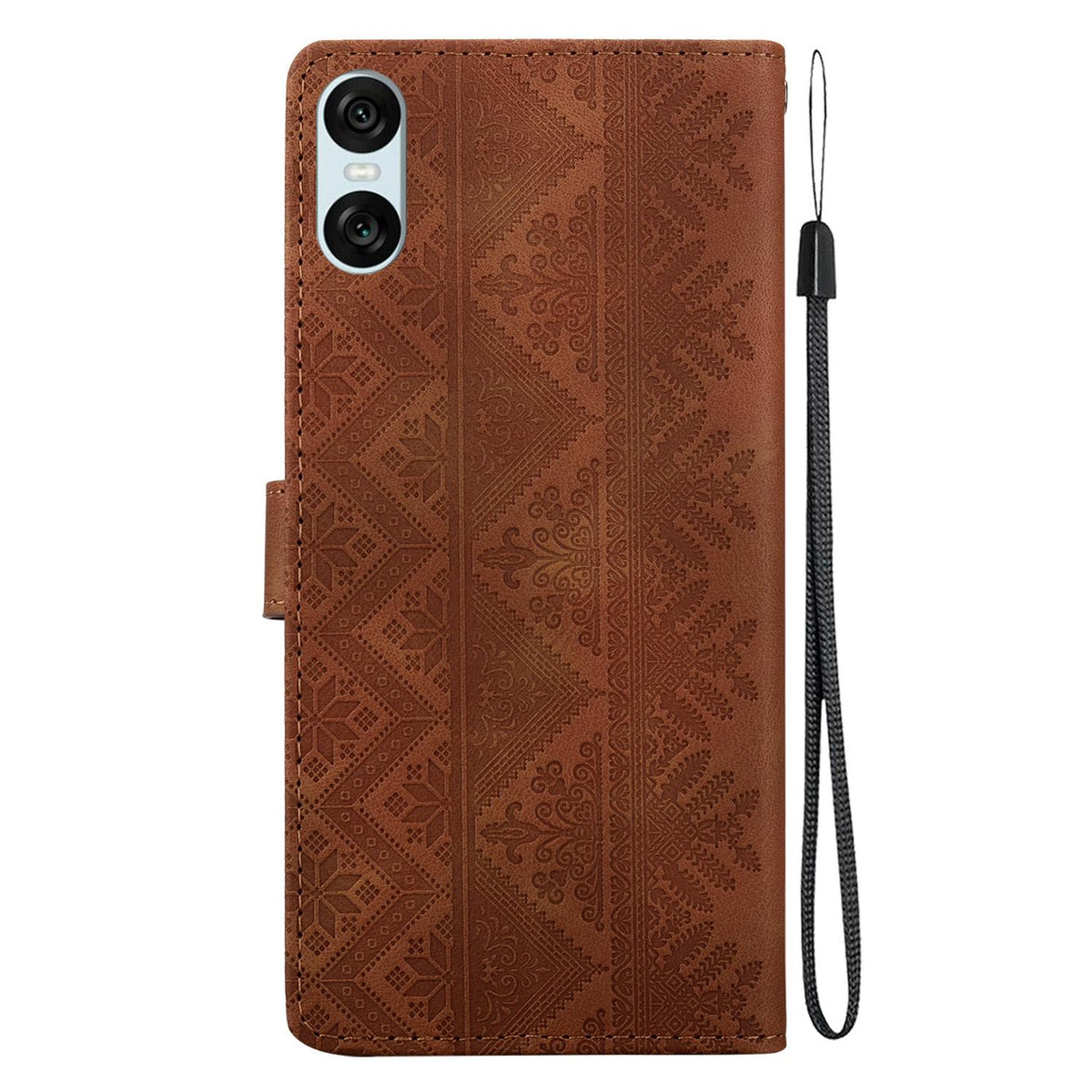 For Sony Xperia 10 VI Ethnic Pattern Embossed Vegan Leather Phone Case - Brown - EDA009978603A