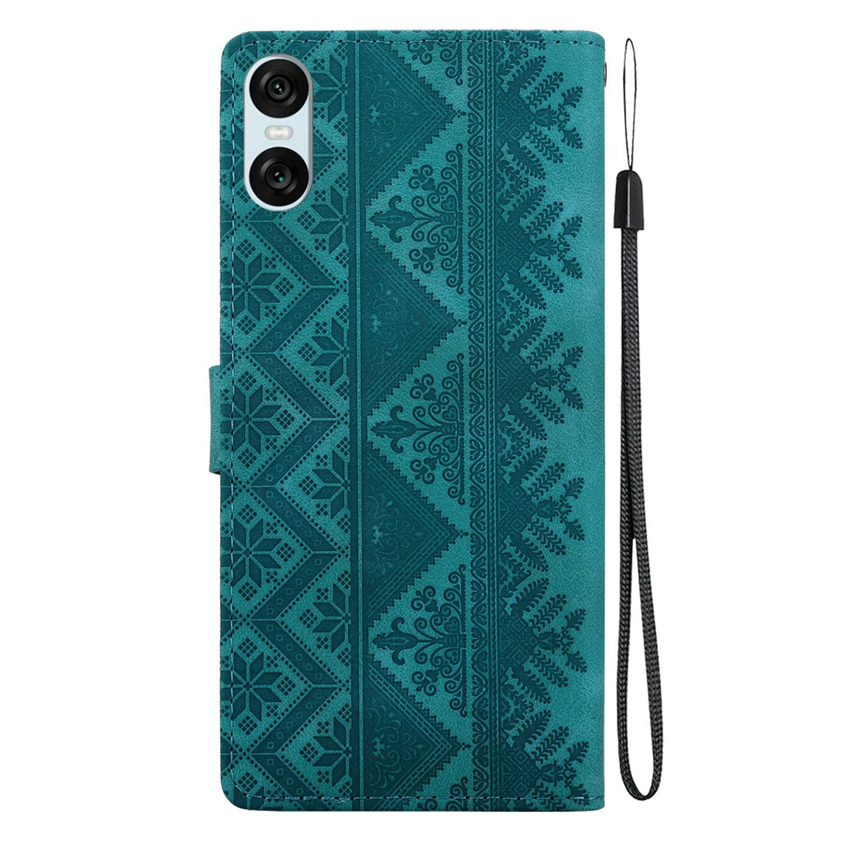 For Sony Xperia 10 VI Ethnic Pattern Embossed Vegan Leather Phone Case - Green - EDA009978603B