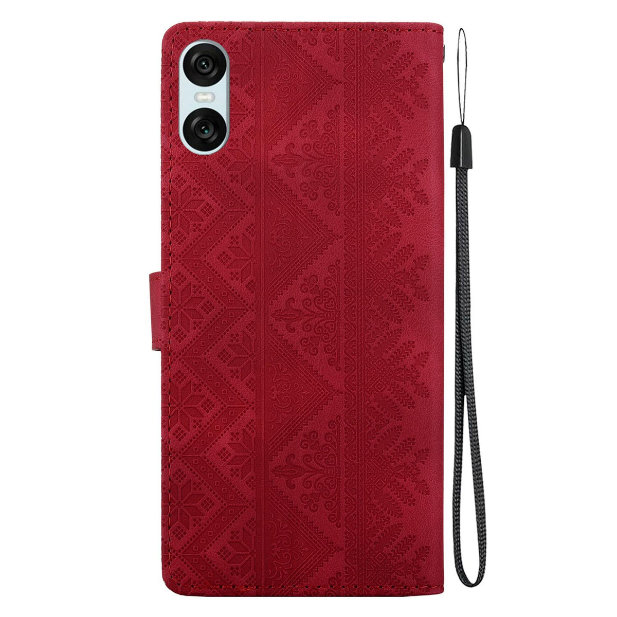 For Sony Xperia 10 VI Ethnic Pattern Embossed Vegan Leather Phone Case - Red - EDA009978603C