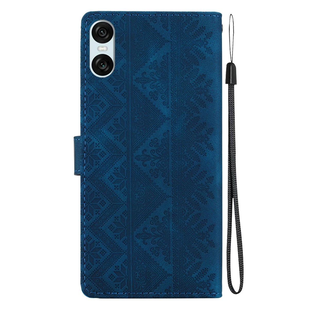 For Sony Xperia 10 VI Ethnic Pattern Embossed Vegan Leather Phone Case - Dark Blue - EDA009978603E