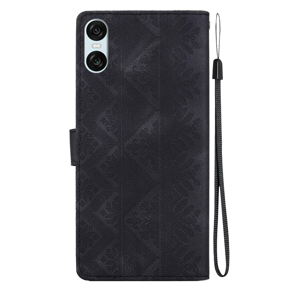 For Sony Xperia 10 VI Ethnic Pattern Embossed Vegan Leather Phone Case - Black - EDA009978603F
