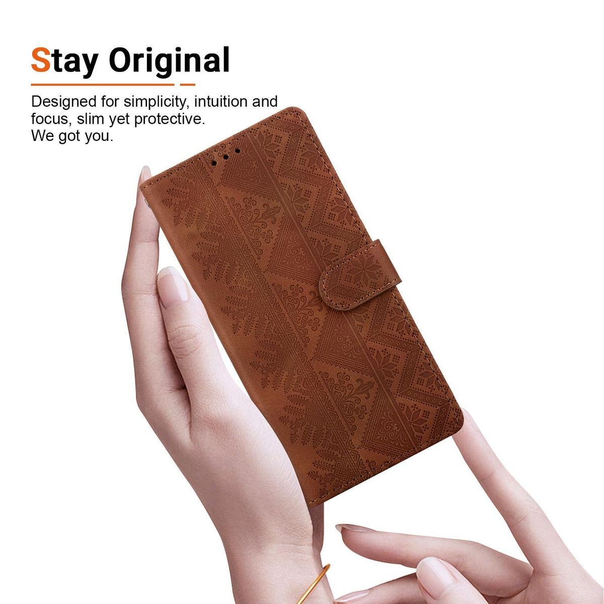 For Nokia G22 Ethnic Pattern Embossed Vegan Leather Phone Case - Brown - EDA009978701A
