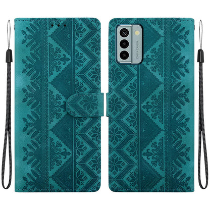 For Nokia G22 Ethnic Pattern Embossed Vegan Leather Phone Case - Green - EDA009978701B