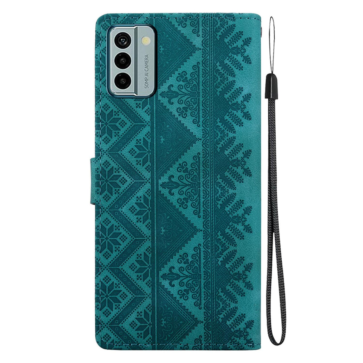 For Nokia G22 Ethnic Pattern Embossed Vegan Leather Phone Case - Green - EDA009978701B
