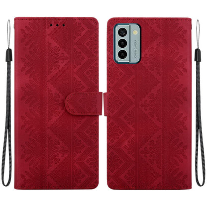 For Nokia G22 Ethnic Pattern Embossed Vegan Leather Phone Case - Red - EDA009978701C