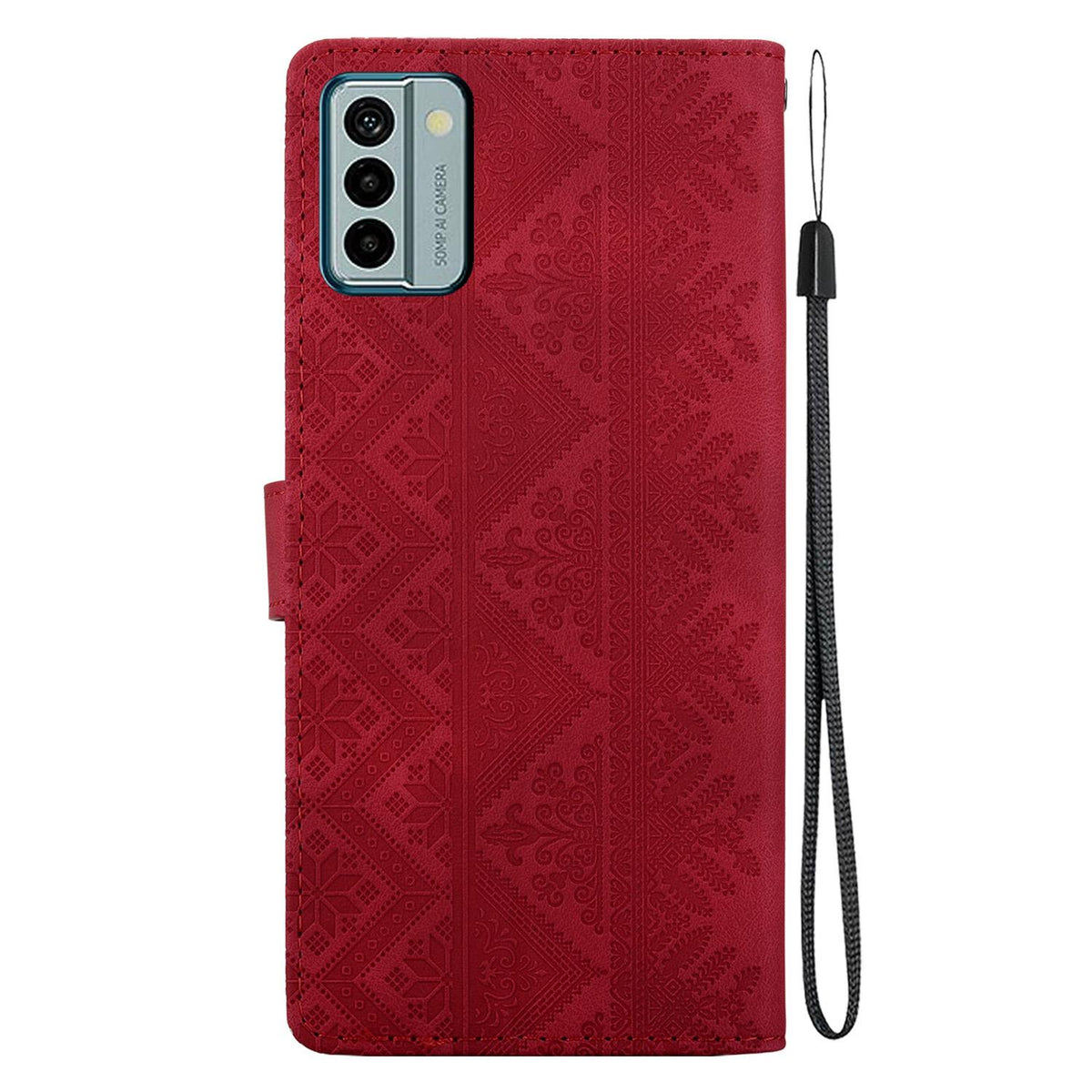 For Nokia G22 Ethnic Pattern Embossed Vegan Leather Phone Case - Red - EDA009978701C