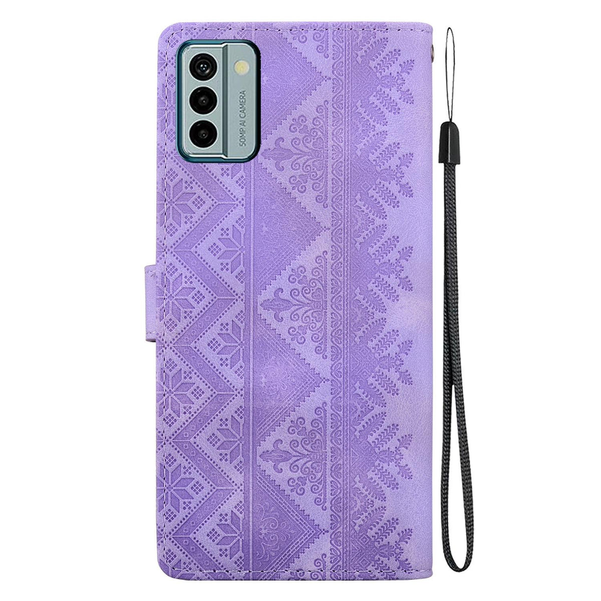 For Nokia G22 Ethnic Pattern Embossed Vegan Leather Phone Case - Purple - EDA009978701D