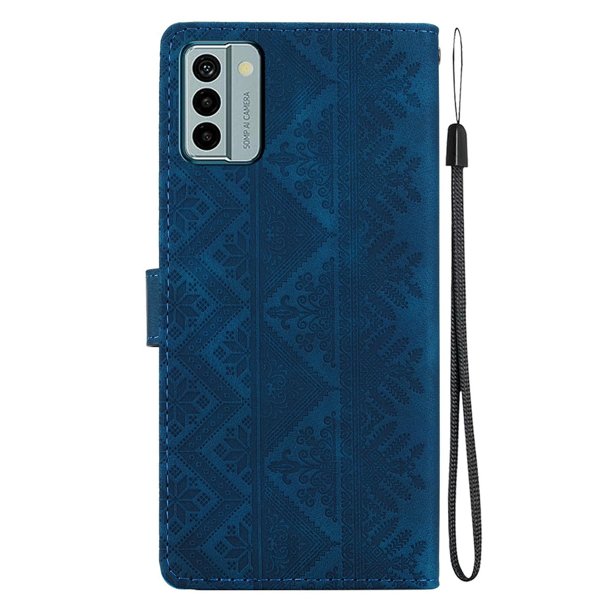 For Nokia G22 Ethnic Pattern Embossed Vegan Leather Phone Case - Dark Blue - EDA009978701E